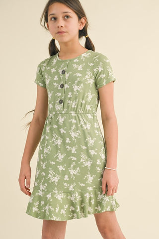 Sage Green Button Down Flounce Dress