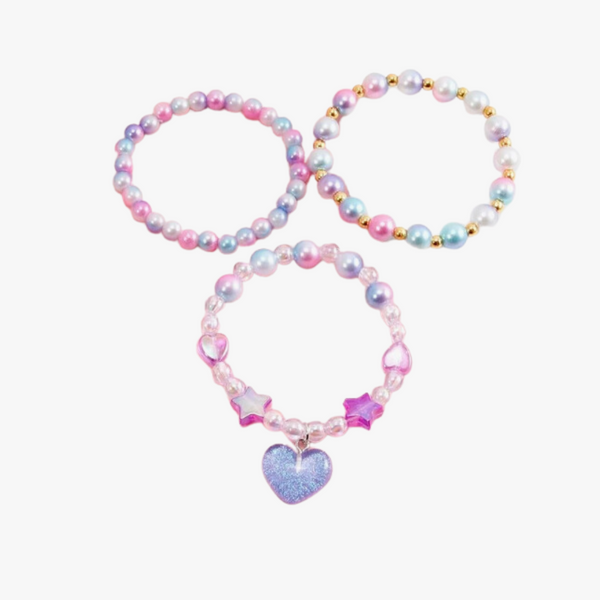 blue and purple heart and star bracelet set