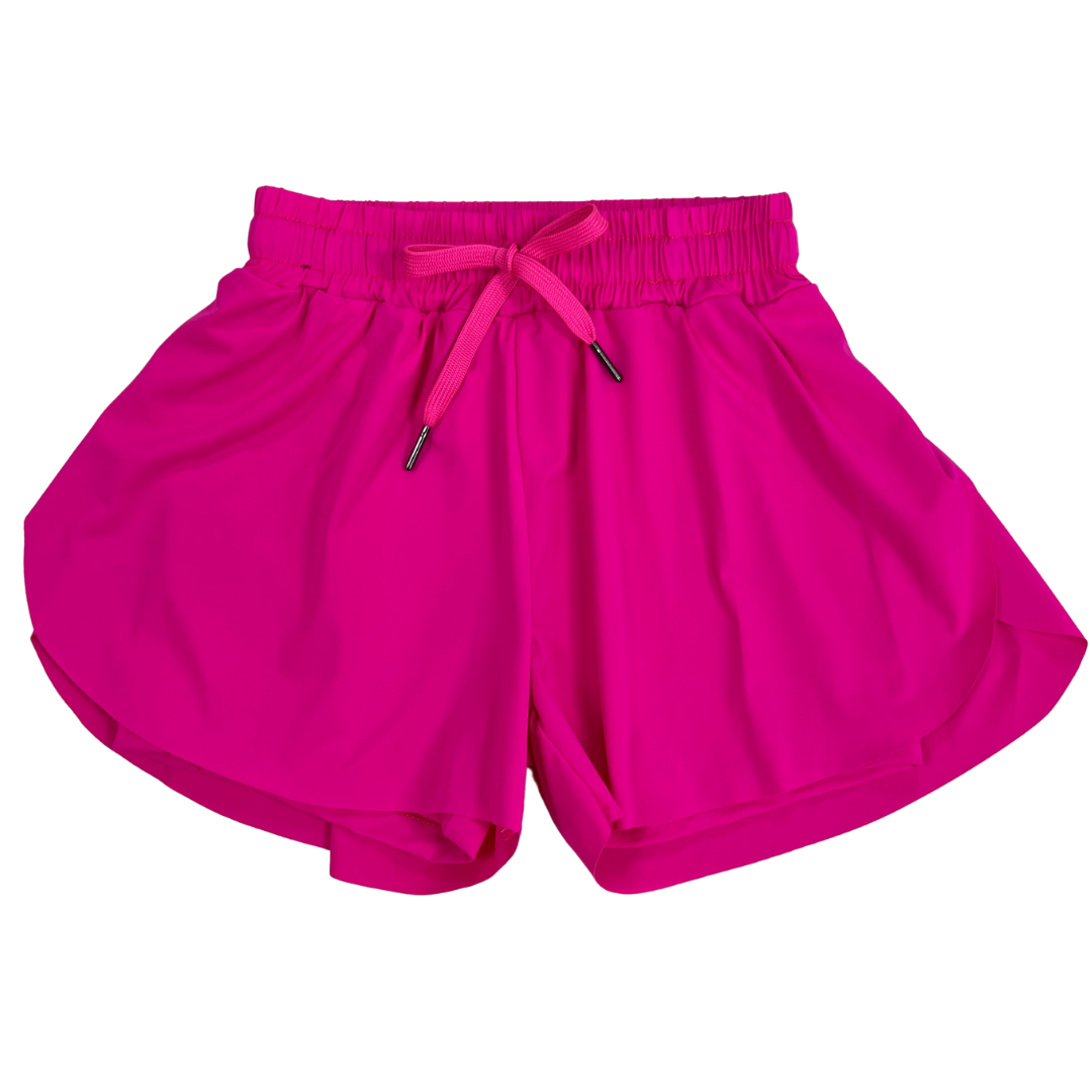 Hot pink elastic waist athletic swing shorts for girls
