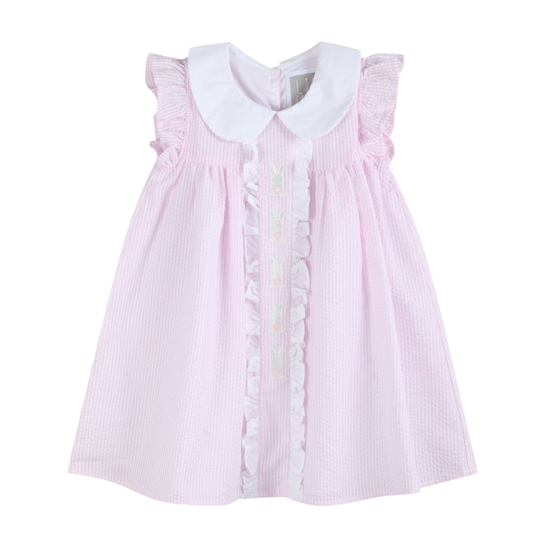 Pink Seersucker Easter Bunny Ruffle Dress *Final Sale* 5Y