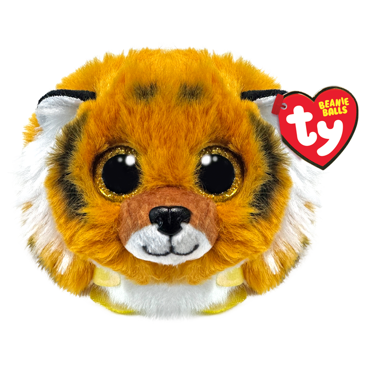 Fluffy tiger with sparkly yellow beaded eyes. 