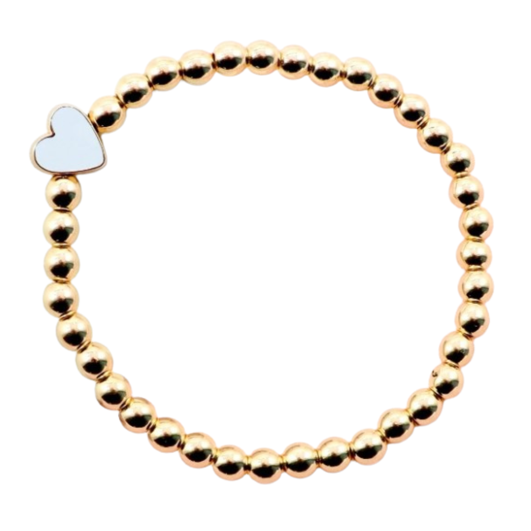 Gold Bead and Heart Stretch Bracelet