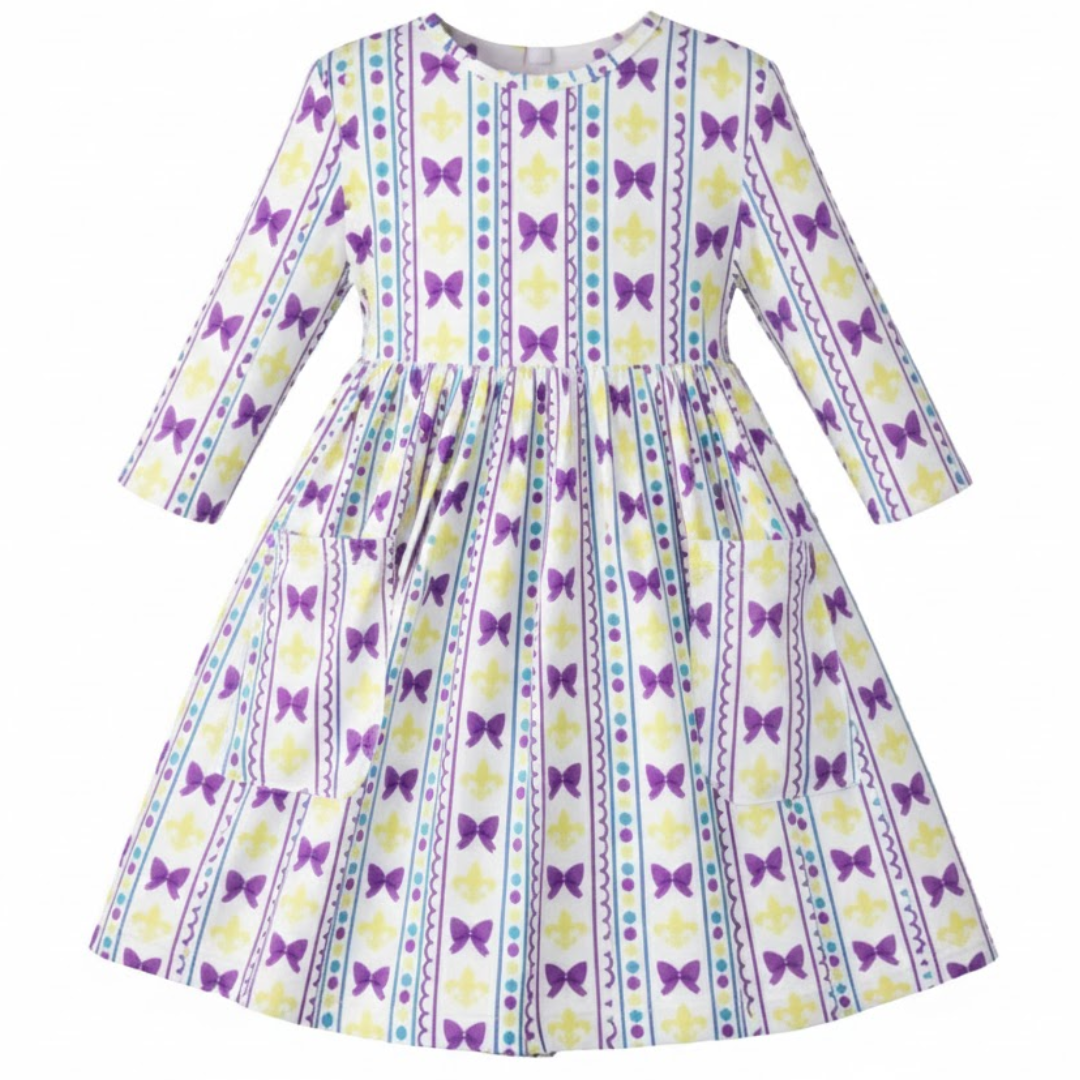 Mardi Gras 3/4 Sleeve Pocket Twirl Dress 5/6