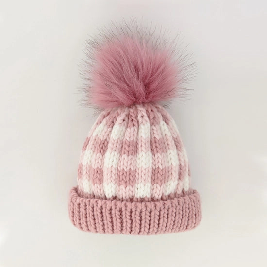 Rosy Pink Buffalo Check Knit Hat