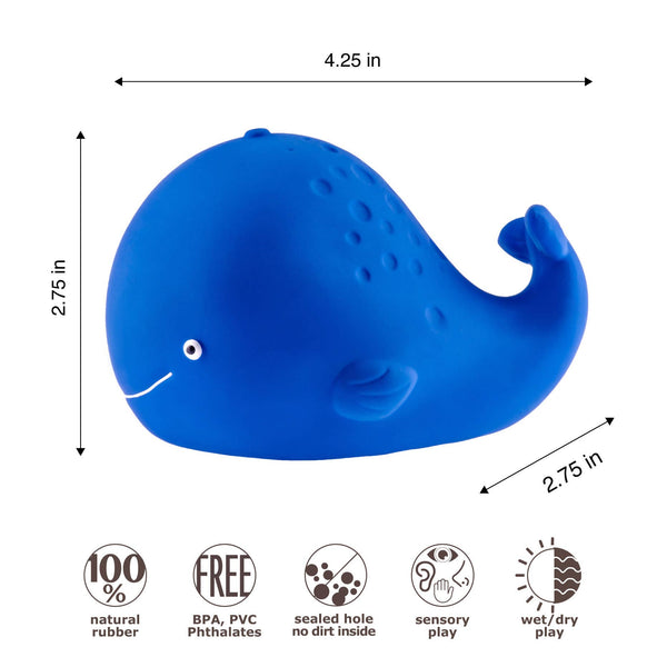 Kala the Whale Bath Toy Hole Free - 100% Pure Natural Rubber