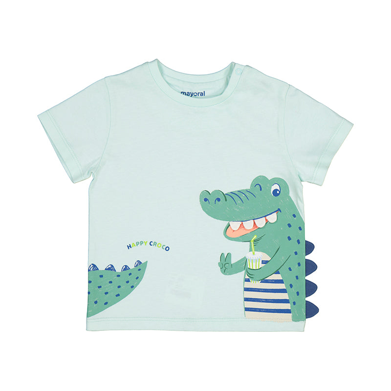 mint green short sleeve tee with a wrap around crocodile graphic at the bottom