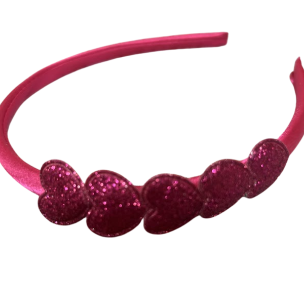 hot pink satin puff heart headband
