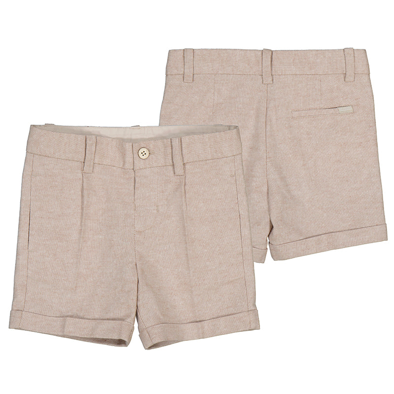 infant boy dressy linen blend pleated front short with slant pockets and cuffed at the hem
