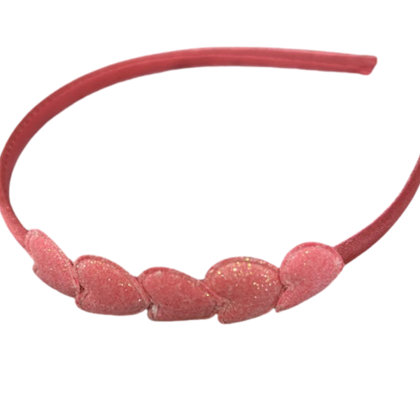 coral pink puff heart glitter headband
