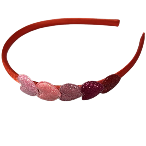 multicolor pinks and red puff heart glitter headband