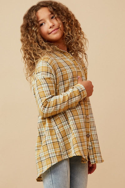 Mustard Plaid Long Sleeve Pocket Shirt