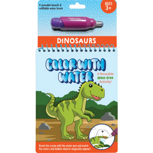 Color with Water Activity Book for kids, reusable mess-free coloring with included water brush.Dinosaur pages
