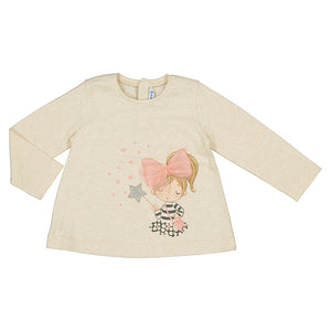 cream long sleeve shirt with girl with a bow and fairy wand