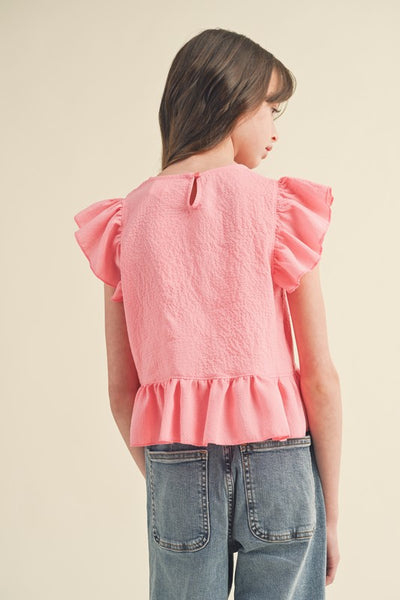 Barbie Pink Asymmetrical Sleeveless Top with Ruffles