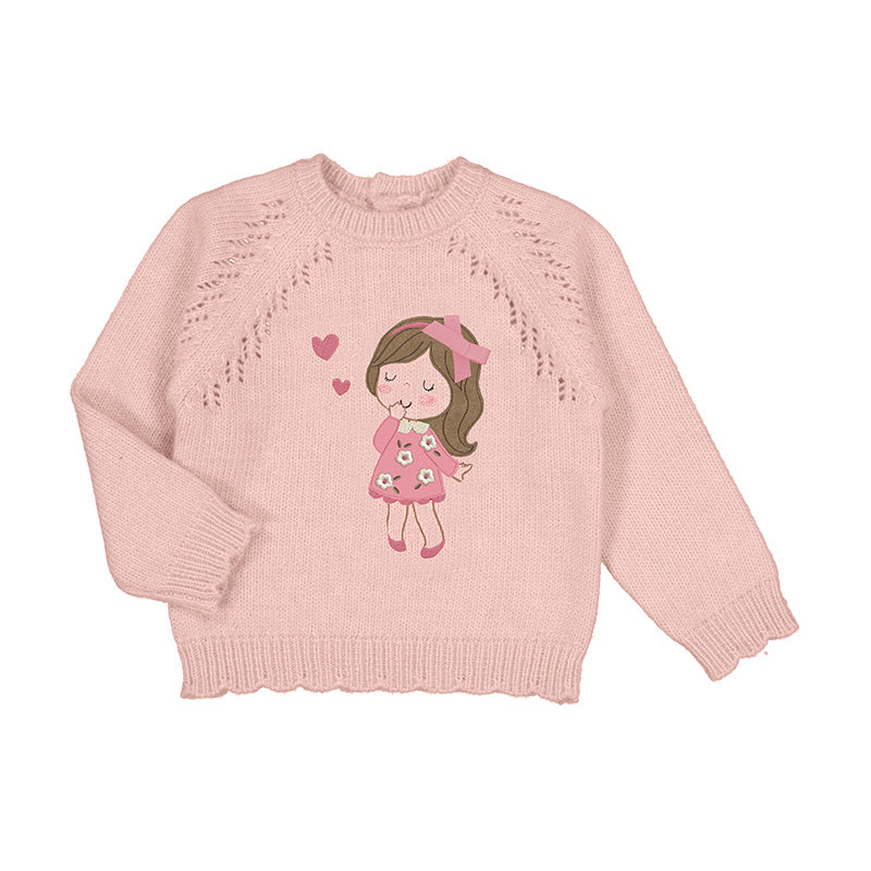 Pink Embroidered Girl Sweater