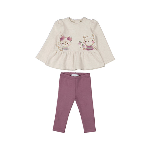 cream long sleeve pullover with forest animals on it with matching leggings