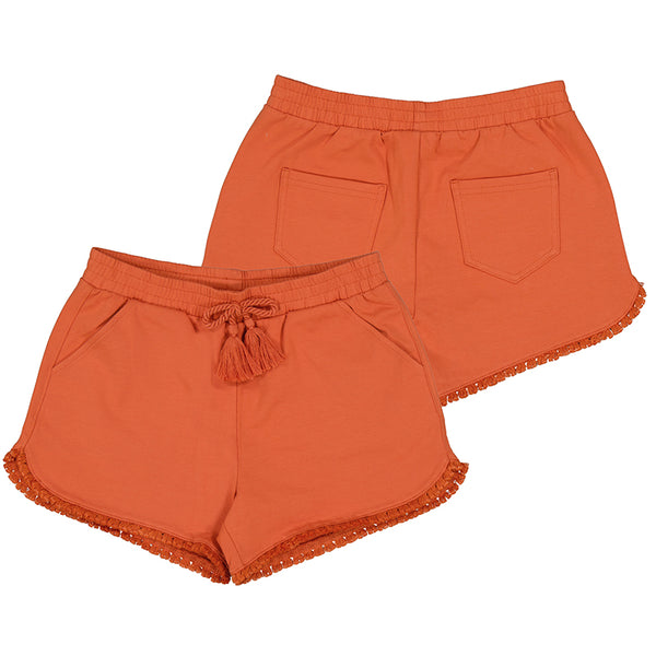 Orange Short with elastic waistband & tie front