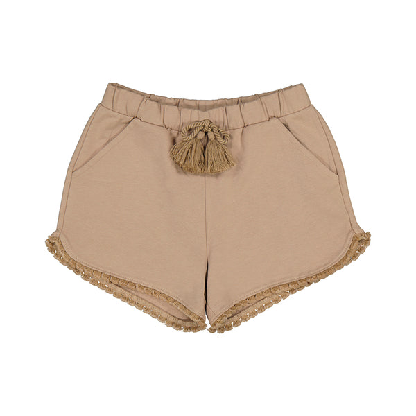 Beige Short with elastic waistband & tie front
