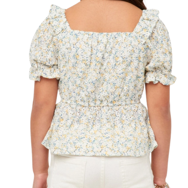 Embroidered Eyelet Peplum Top