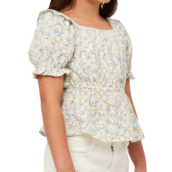Embroidered Eyelet Peplum Top