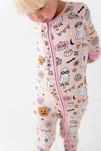 Groovy Ghosts Pink Bamboo Ruffle Convertible Footie