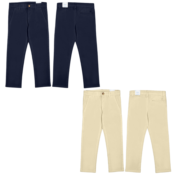 Mayoral boys twill trousers style 512 classic dress pants with single back pocket in cashew and navy