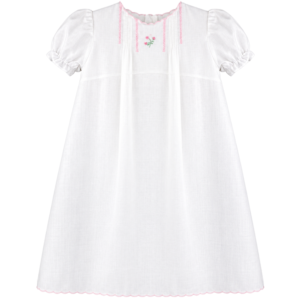 Pintuck Gown with Center Floral Embroidery