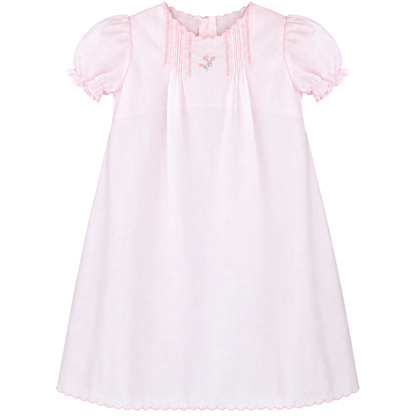 Pintuck Gown with Center Floral Embroidery