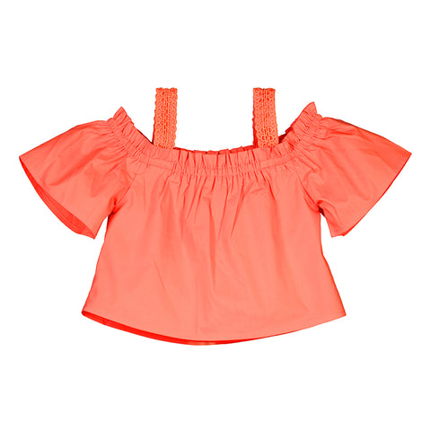 Off the shoulder bright top with lacey strap detail 