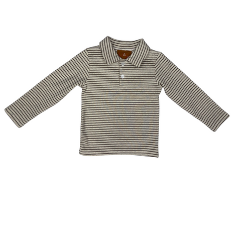 long sleeve brushed cotton polo in a beige heather and brown stripe 