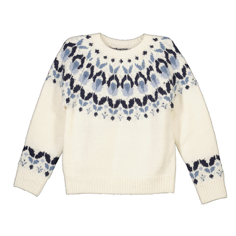 White and Blue Tween Jacquard Sweater