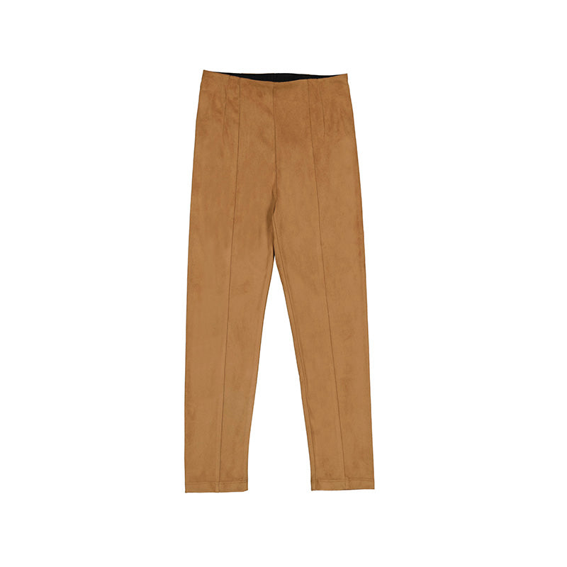 light cinnamon color stretchy suede riding style tween leggings.