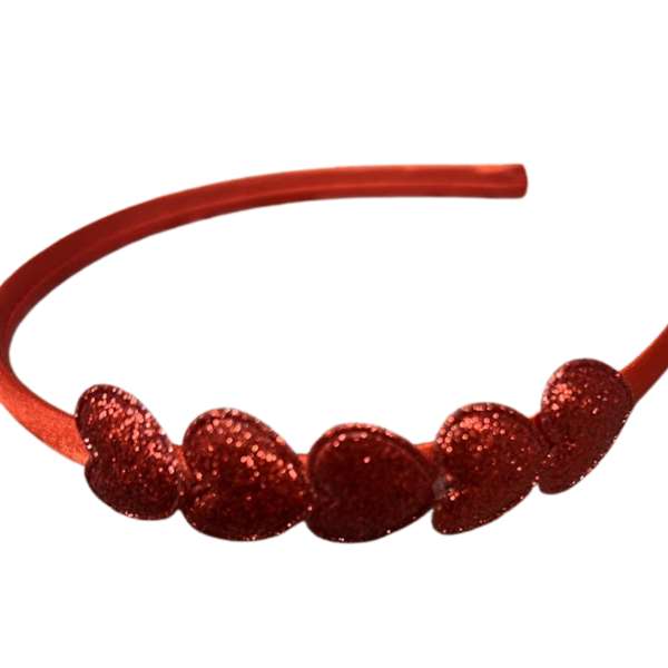 red puff heart  glitter headband
