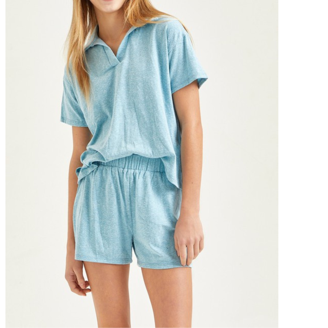 Baby Blue Collared Top and Shorts Matching Set