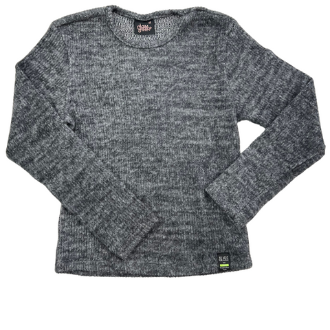 black and grey heather top, long sleeves with a slight fuzzy softness