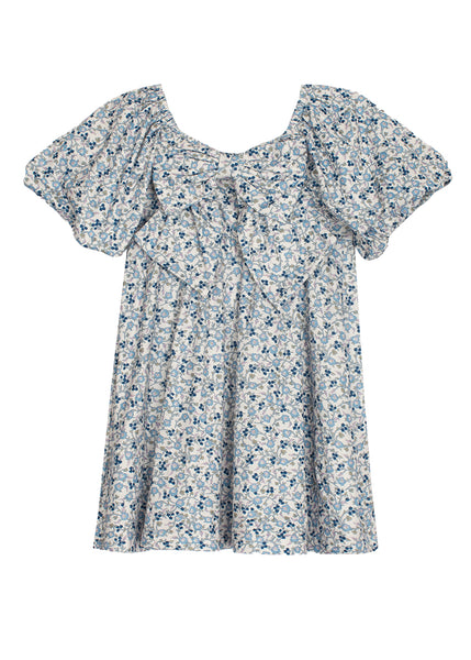 blue floral dress back with bow