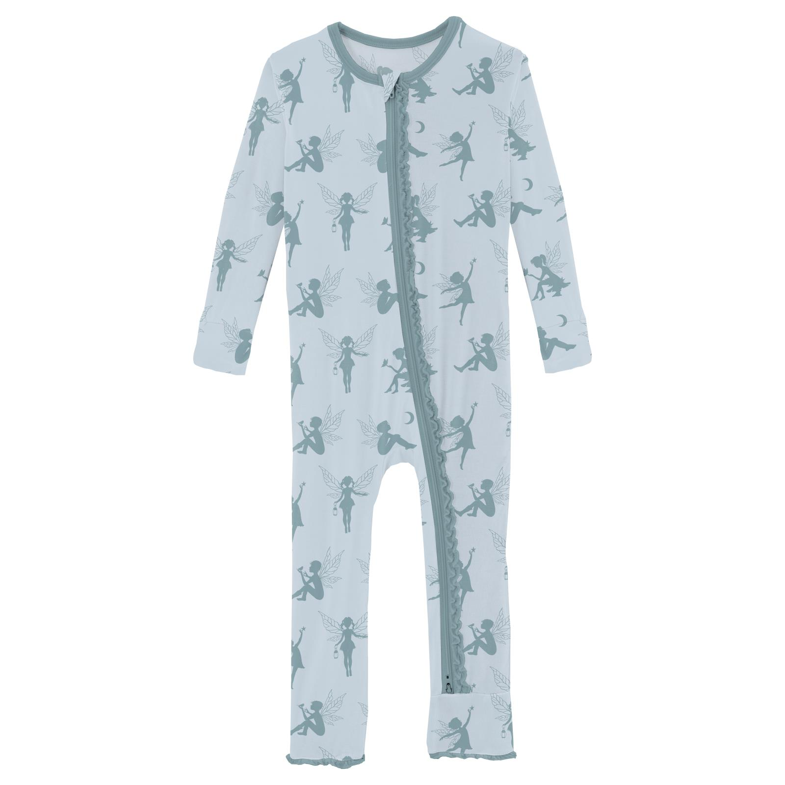 Illusion Blue Forest Fairies Muffin Ruffle Coverall With 2 Way Zipper