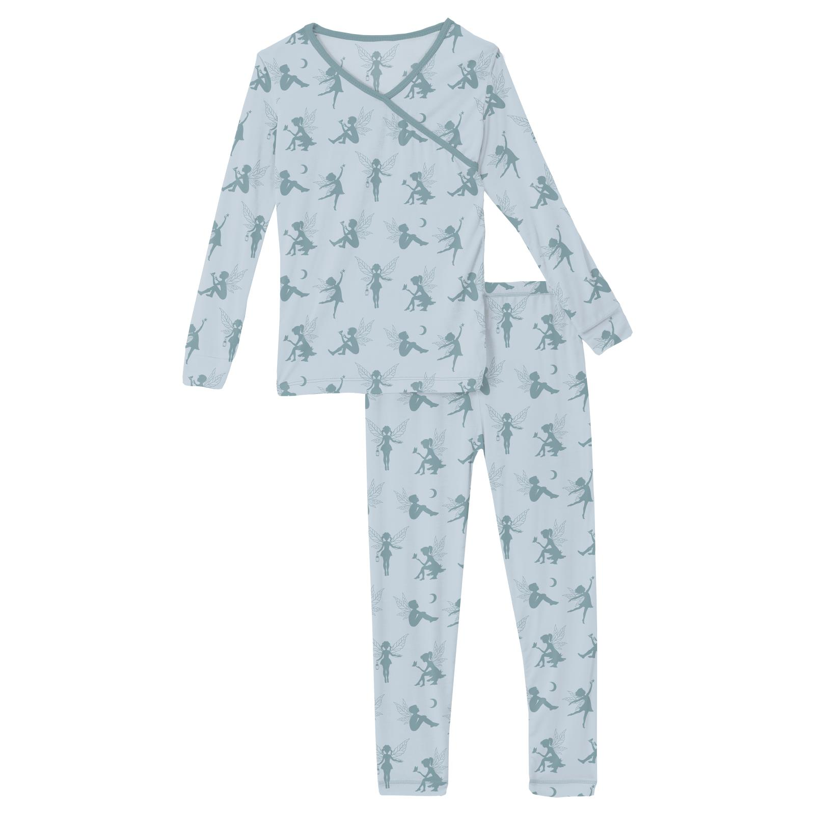 Illusion Blue Forest Fairies Long Sleeve Kimono Pajama Set