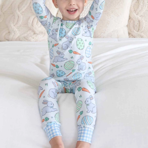 Hoppy Spring Blue Two Piece Pajama Set
