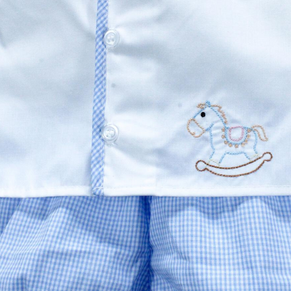 Blue Gingham Pony Diaper Set