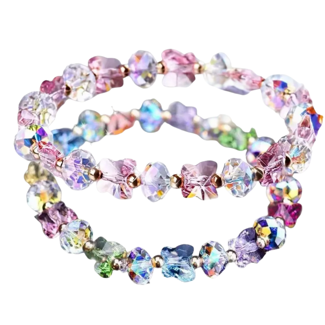 Multicolored beaded bracelet on a white background