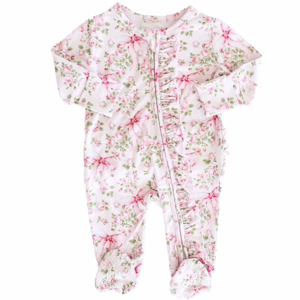 Bows in Bloom Ruffle Zipper Footie