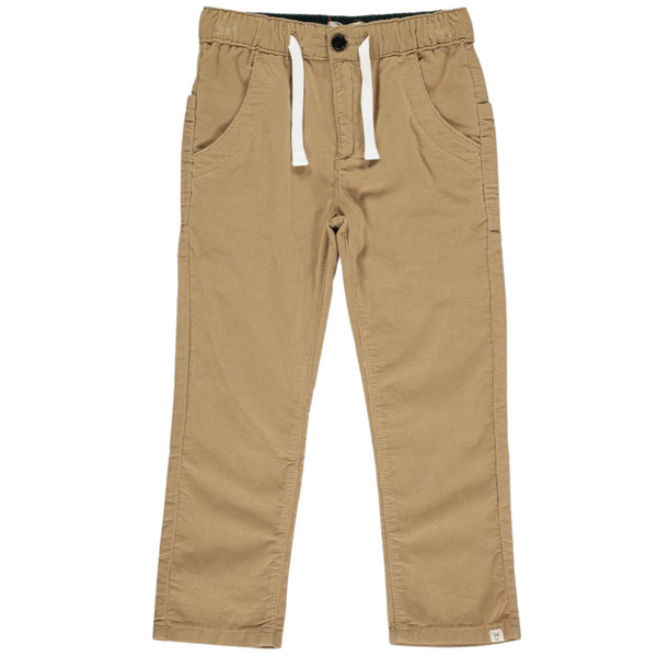 brown pants with an elastic waist that you can adjust with a tie