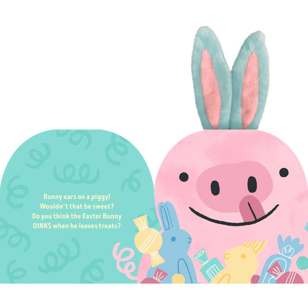 Plush toy with piggy and bunny ears on a white background