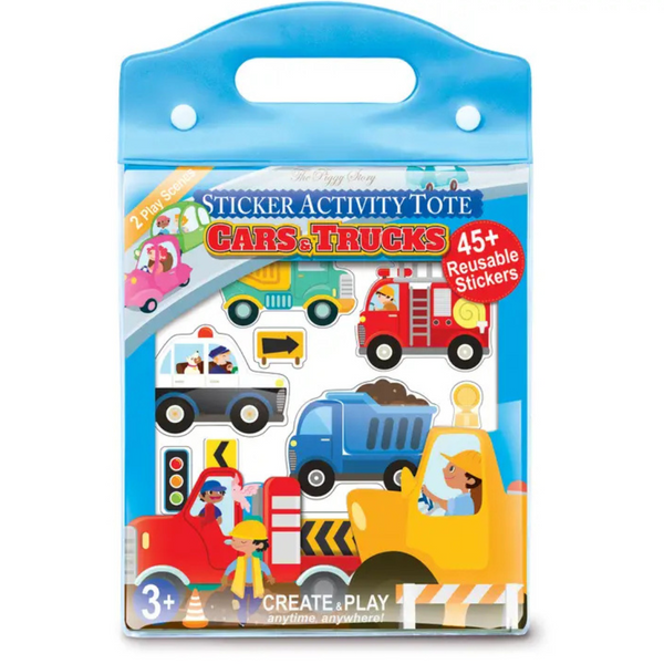 Cars & Trucks Sticker Activity Tote packaging with reusable vehicle stickers for kids