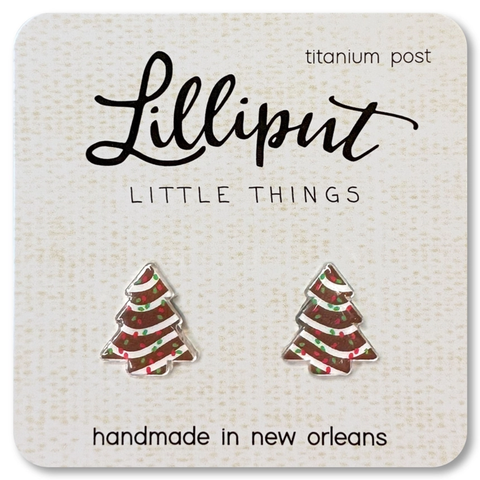 a pair of chocolate treat christmas tree handmade earrings.