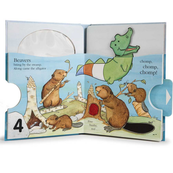 Inside spread with beavers and the alligator mid-chomp.