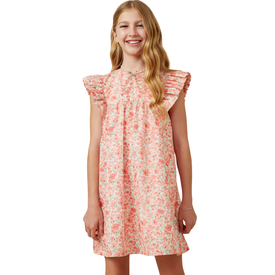 Ditsy Floral Tie Detail Ruffled Puff Sleeve Dress