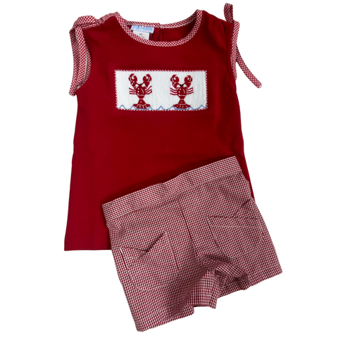 Smocked Crawfish Knit Top with Woven Shorts