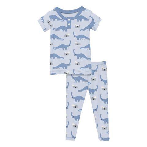 Short Sleeve Henley Pajama Set Dew Pet Dino